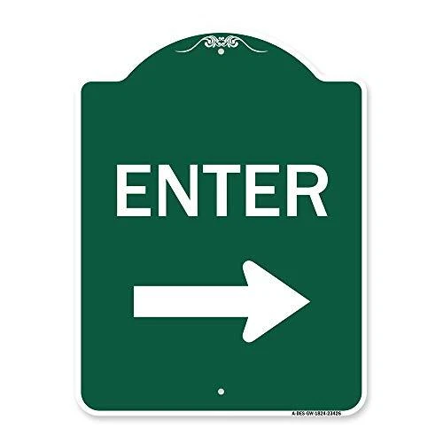 Designer Series Sign - Parking Lot Sign Enter Sign (Right Arrow) | Green & Wh...