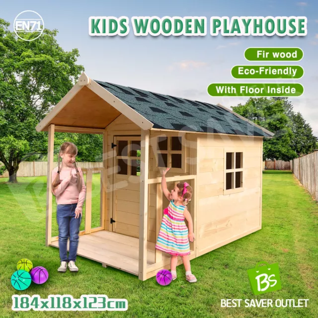 Wooden Cubby House Kids Playhouse Cottage Outdoor Children Play Timber Furniture