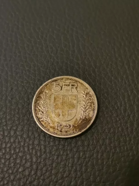 SUISSE, pièce de 5 Francs tête de Berger 1931 B en ARGENT / SILVER
