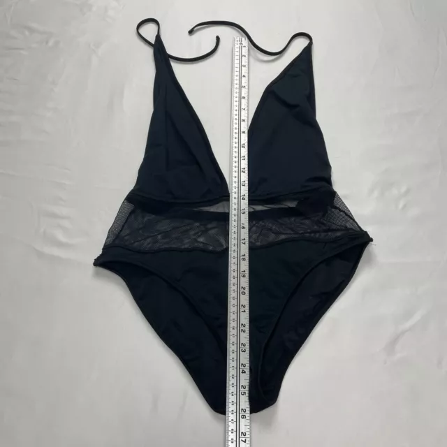 Topshop One Piece Swimsuit Womens 8 Black Backless Monokini Halter Nk Mesh Waist 2