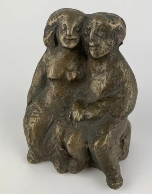Bronze Figur Gisela Bär 1920-1991 Bildhauerin Pforzheim Figurenpaar 8,5 x 7 cm 2