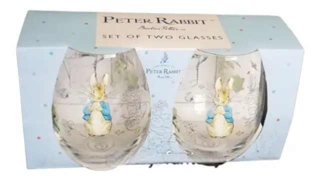 Peter Rabbit Benjamin Bunny Stemless Wine Glasses - Set of 2 - New