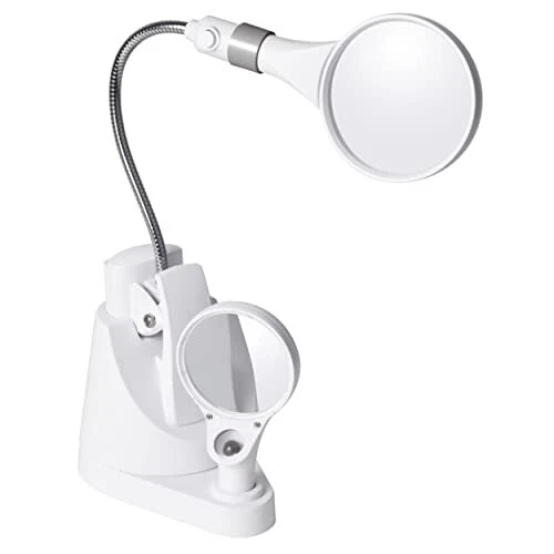 LED Clip & Freestanding Dual Magnifier Lamp - Adjustable Neck, Light for