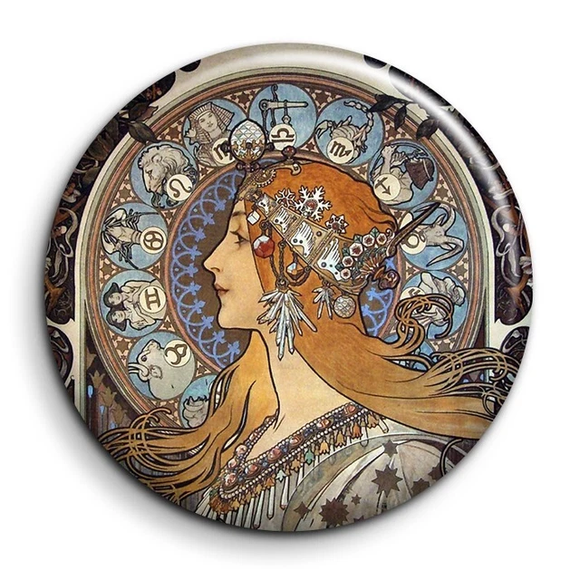 Calendrier zodiacal pour La Plume-Mucha Alphonse-Magnet 56mm Photo Frigo