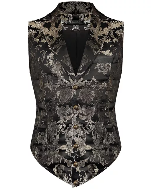 Devil Fashion Hommes Aristocrat Gilet Noir Or Brocart Gothique Steampunk