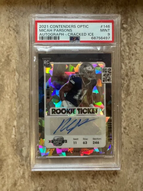 2021 Contenders Optic Micah Parsons Rookie Auto Cracked Ice /22 PSA 9