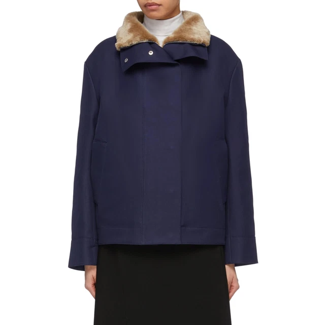 THEORY NEW Utility Outerwear Shearling Lamb Fur Jacket Navy Ocean Size L THEORY NEW Utility Outerwear Shearling Lamb Fur Jacket Navy Ocean Size L