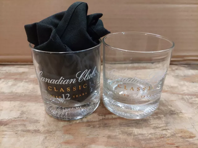 Canadian Club Classic Whiskey Glass Rocks Low Ball Aged 12 Years Set of 2