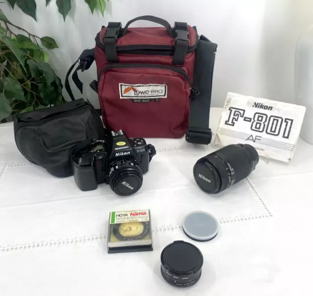 Colección Nikon F 801 cámara con objetivo y accesorios cámara réflex analógica