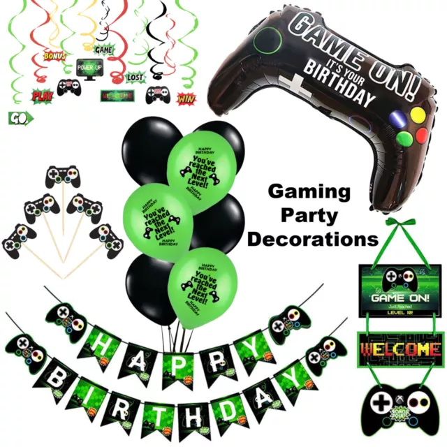 Gaming Party Supplies, Boys Birthday Decorations, Balloons, Banner, Cake Toppers