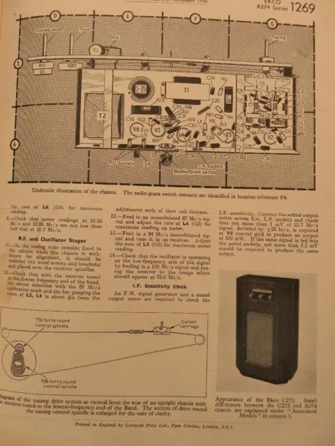 Ekco Model C273 Console C274 Table Portable Radio receiver Service manual 2