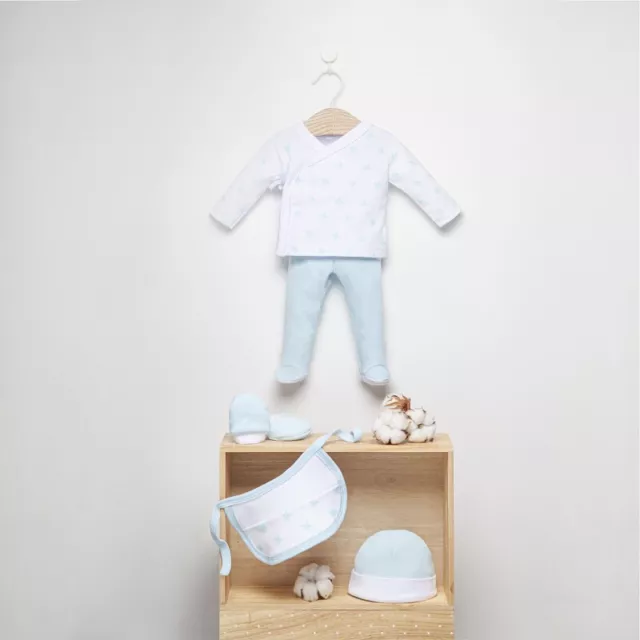Set regalo 5 piezas bebé primera puesta algodón Stars Azul celeste