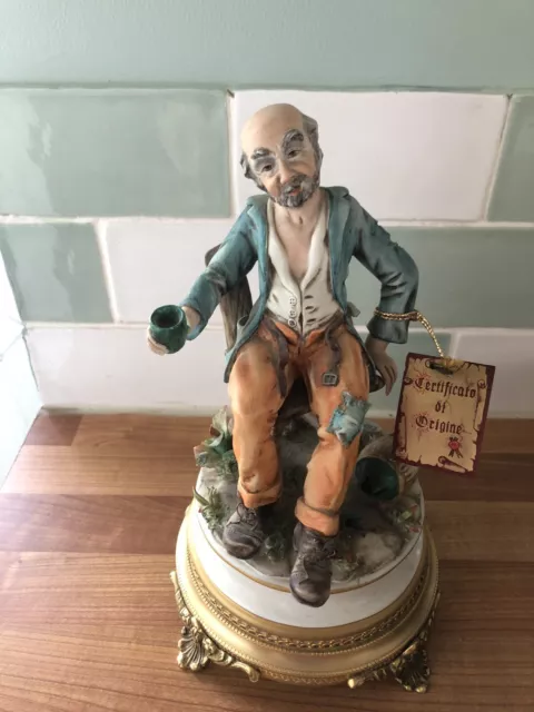 Vintage CAPODIMONTE PORCELAIN FIGURE GILT METAL BASE - SIGNED CARPIE Collectable