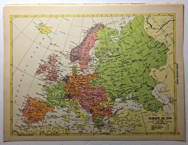 1950's Vintage EUROPE IN 1914 Antique Atlas Map - Hammond's New World Atlas