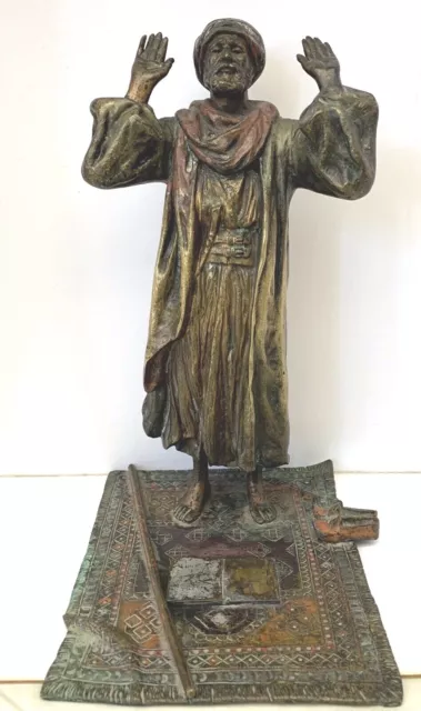 An Orientalist Austrian Cold Painted Antique Bronze Of Prayer 9''Hight