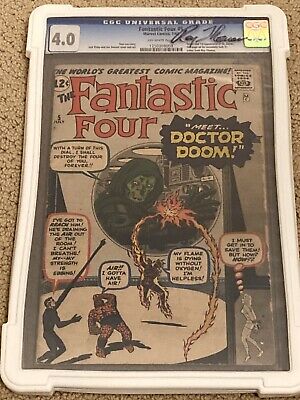 Fantastic Four 5 CGC 4.0 OW Pgs (1st app Doctor Doom) Signed Roy Thomas + magnet