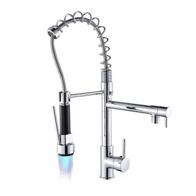 Chrome Kitchen Faucet LED Pull Down Sprayer Swivel Single Handle Sink Mixer Tap