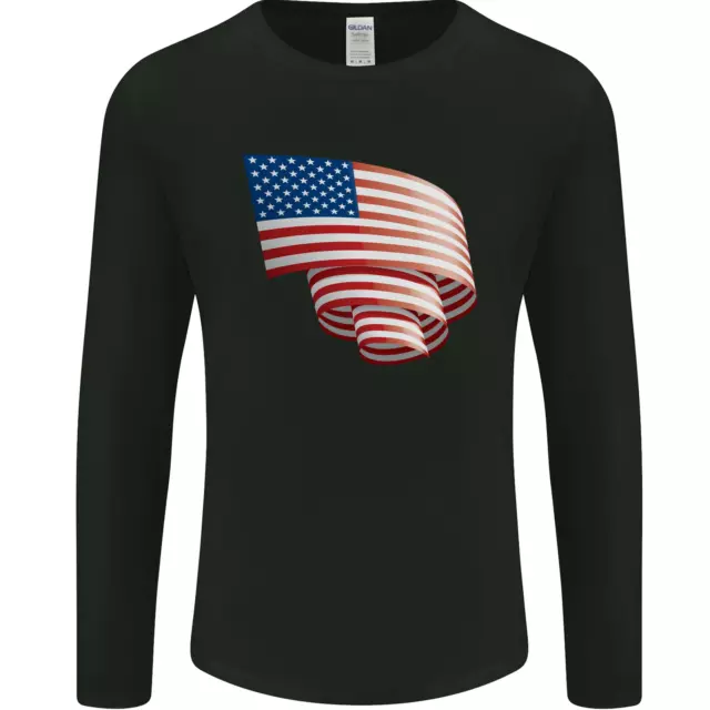 Curled USA Flag Independence Day Football Mens Long Sleeve T-Shirt