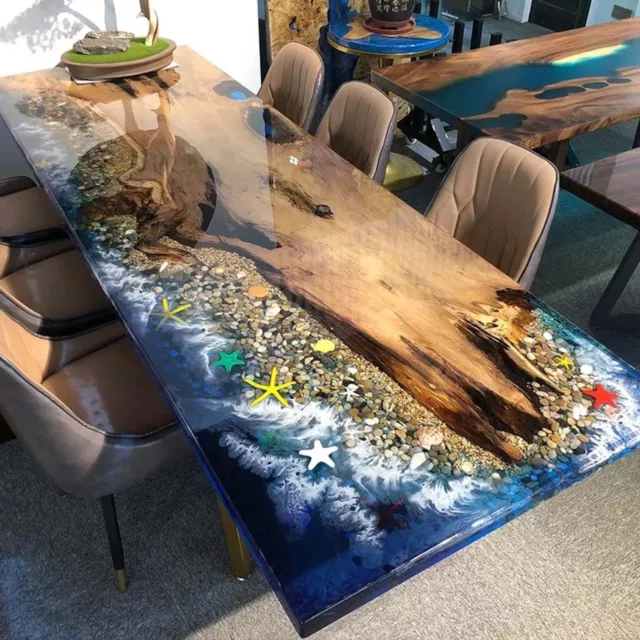 Ocean Wave Epoxy Dining Table, River Table Top, Walnut Wood Table, Made to Ord