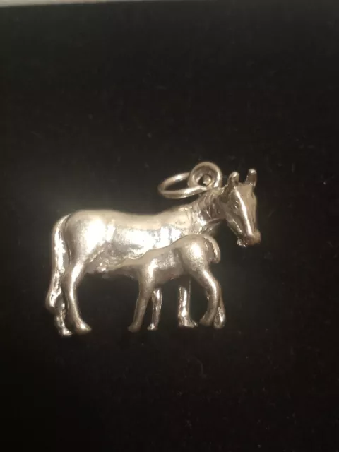 .925 Sterling Silver Horse Charm Pendant Mare & Foal Small Solid 3D