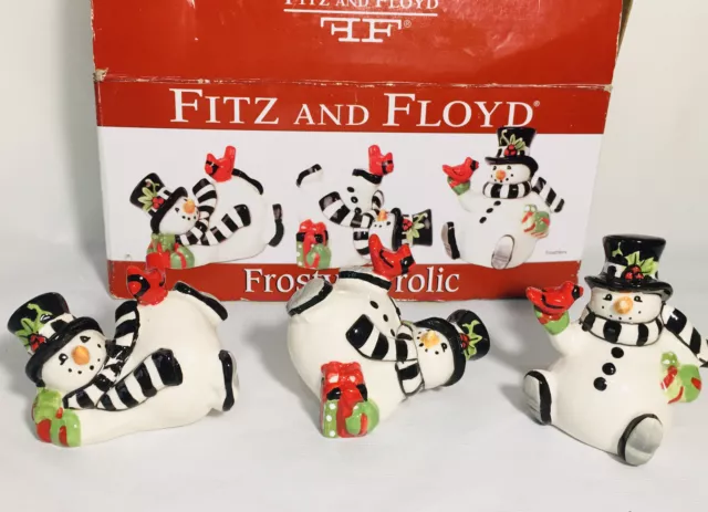 Fitz and Floyd Snowmen Figurine Tumblers Set - 3pc Boxed 2010 Merry & Bright