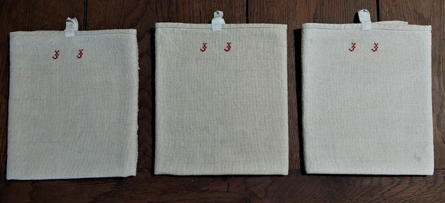 Paños Antiguos Conjunto De Tres Monograma Rojo J Cáñamo 56 X 88CM