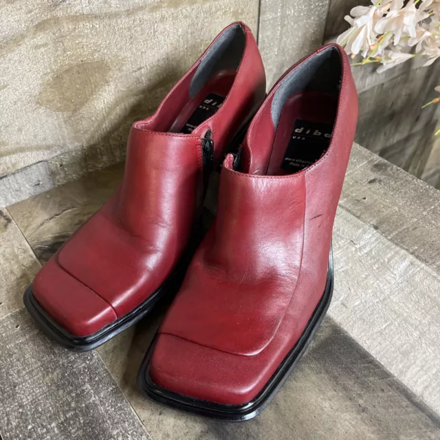Vintage 90s DIBA Women’s SZ 8.5 Square Toe Block Heeled Leather Boots