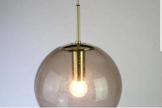 VINTAGE SUSPENSION LIMBURG GLOBE VERRE FUMÉ Ø20 cm DESIGN 60 70