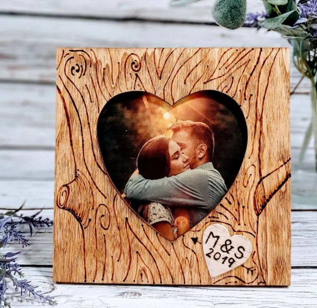 Personalized couple Picture Frame Initials on Tree Love Engagement Gift
