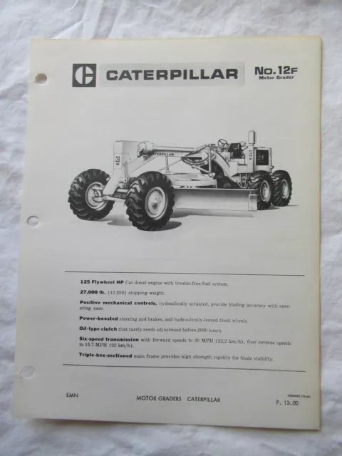 CAT Caterpillar No. 12F Motor Grader Sales Specifications Sheet Brochure