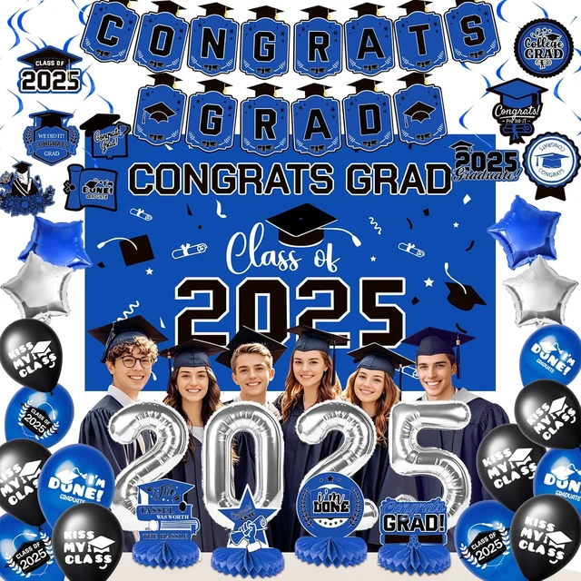 GRADUATION DECORATIONS CLASS of 2025, Blue Themed 2025 Graduation Party ...