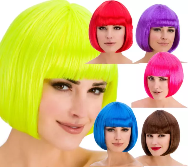 Colorido Bob Pelucas Mujer Corto con Flecos Bob Peluca Accesorio Disfraz