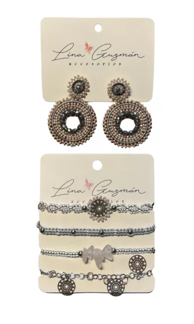 Women’s 5 Piece Accessories Hand Knitted Earrings And Bracelets Hand Made
