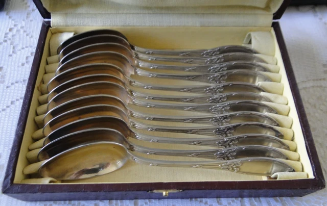 12 couverts à dessert métal argenté style art deco orfèvre