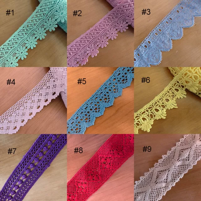 5-10 Y 1"-2" W Cotton Crochet Lace Pink,yellow,Red,Blue,Violet,Fleshcolor zhm53