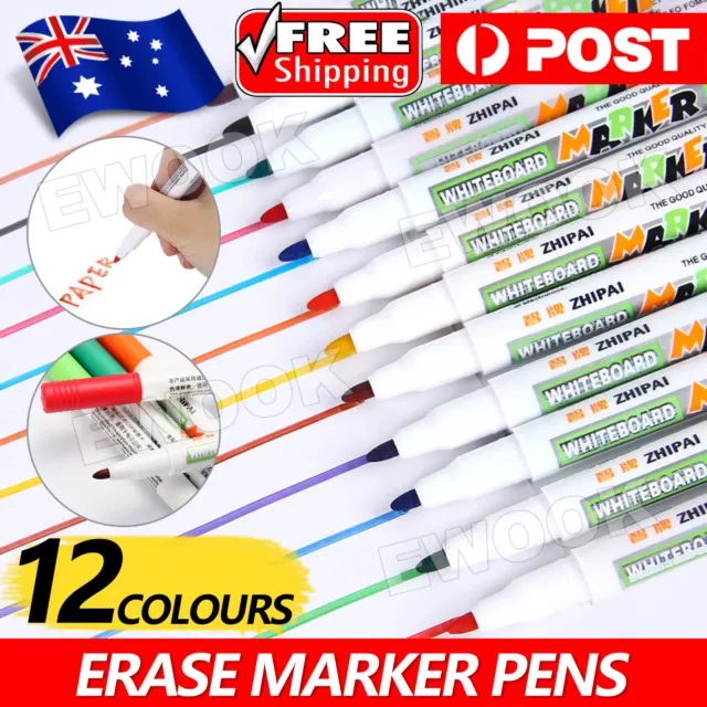 12 Colouring Dry Erase Marker Pens Easy Whiteboard Wipe Clean Book Kids