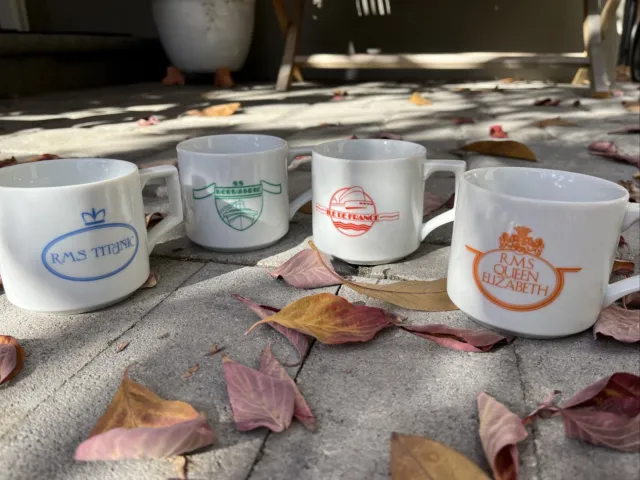 Vintage Art Deco Cruise Ship Ceramic Coffee Mugs Cups Set Of 4 1978