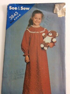 1980s Butterick See & Sew 3845 VTG Sewing Pattern Childrens Nightgown Size 2 3 4