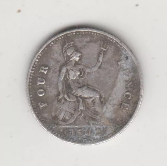 Coin 1842 Great Britain Queen Victoria silver 4d grout in fine condition