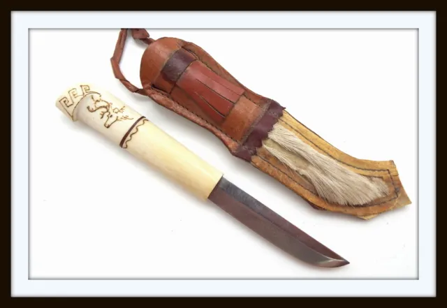 Antique Finnish Swedish Scandinavian Puukko Knife Dagger, Nice Scrimshaw Grip.