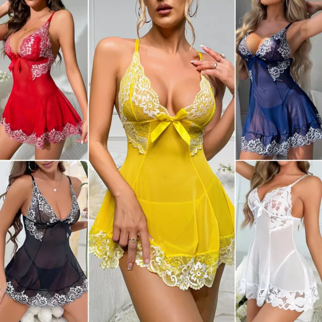 Women Sexy Slip Dress Babydoll Lingerie Sets Nightgown Teddy Sleepwear G-string