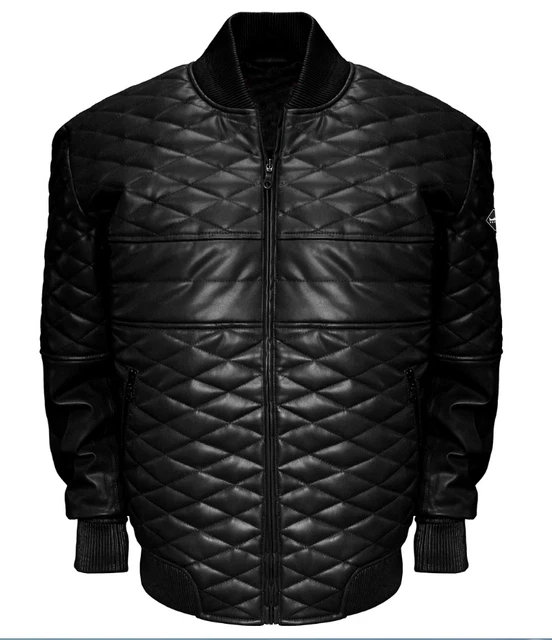 Men Genuine Lambskin Leather Diamond Quilted Puffer Biker Black Coat Jacket