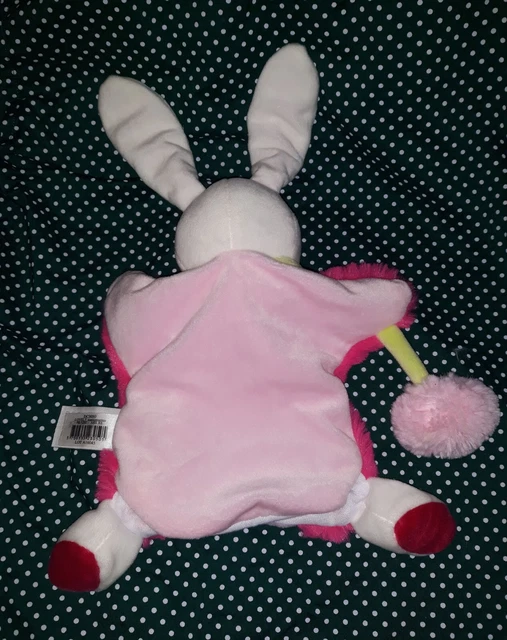 DOUDOU ET COMPAGNIE LAPIN MARIONNETTE LOVELY FRAISE POMPON ROSE état neuf 2