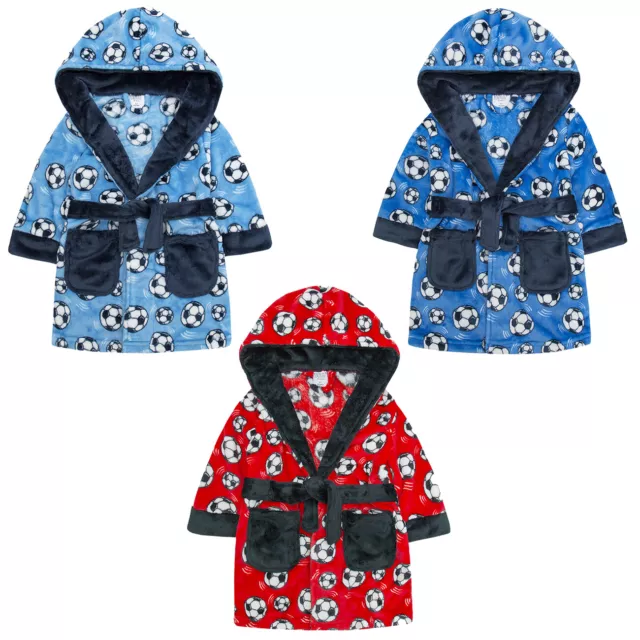 Kids Boys Football Bathrobe Fleece Robe 2-3 3-4 4-5  Years Dressing Gown Hooded