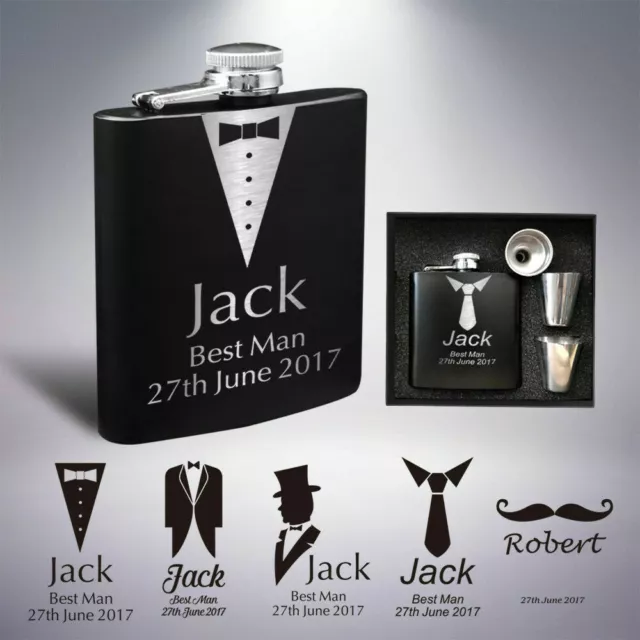 Personalised Hip Flask Engraved 6oz Wedding Gift Keepsake Best Man Groom Usher