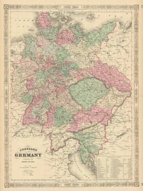 Johnson's Germany. Prussia Austria Bohemia Moravia Czech Republic Tyrol 1866 map
