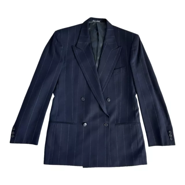 Giorgio Armani Men's Double Breasted Blazer Jacket Pure Virgin Wool Size 40 Blue