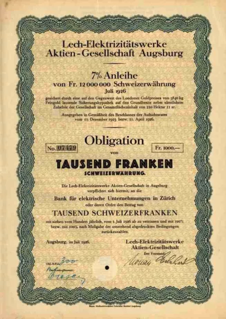 Lech Elektrizitätswerke LEW 1926 Augsburg Iller München Lahmeyer Frankfurt 1000