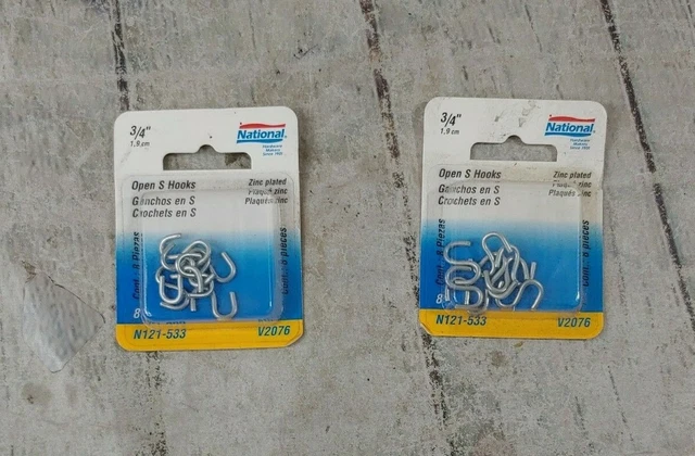 2 National Hardware  Zinc-Plated  Silver  3/4 in. L Open S-Hook  5 lb. 8 pks