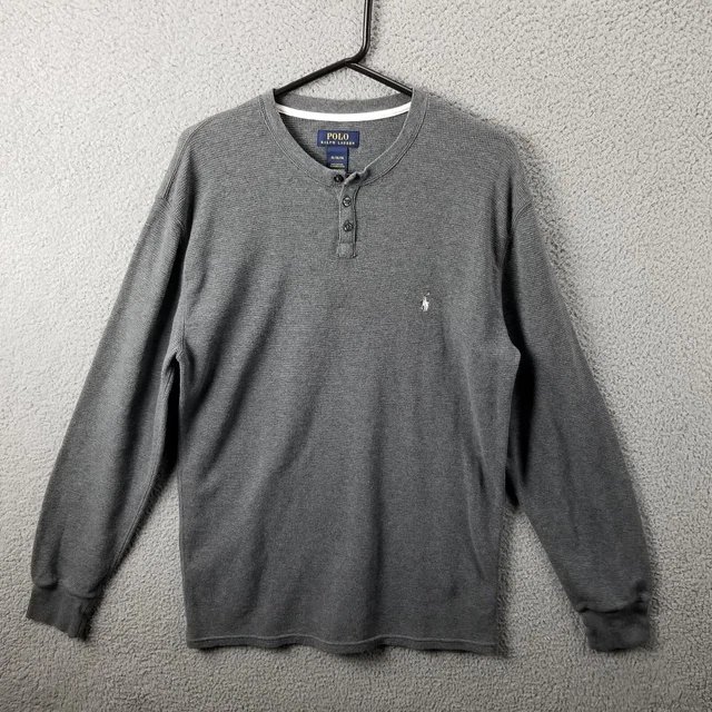Polo Ralph Lauren Thermal Shirt Men XL Waffle Knit Henley Long Sleeve White Pony